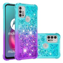 Rainbow Gradient Liquid Glitter Quicksand Sequins Phone Case for Motorola Moto G30 - Blue Purple