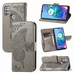 Embossing Mandala Flower Butterfly Leather Wallet Case for Motorola Moto G30 - Gray