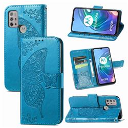 Embossing Mandala Flower Butterfly Leather Wallet Case for Motorola Moto G30 - Blue