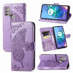 Embossing Mandala Flower Butterfly Leather Wallet Case for Motorola Moto G30 - Light Purple