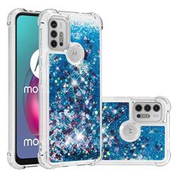 Dynamic Liquid Glitter Sand Quicksand TPU Case for Motorola Moto G30 - Blue Love Heart