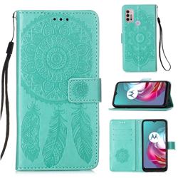 Embossing Dream Catcher Mandala Flower Leather Wallet Case for Motorola Moto G30 - Green