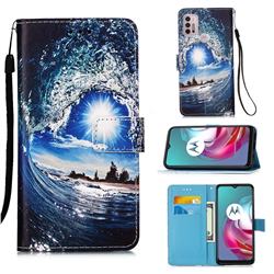 Waves and Sun Matte Leather Wallet Phone Case for Motorola Moto G30