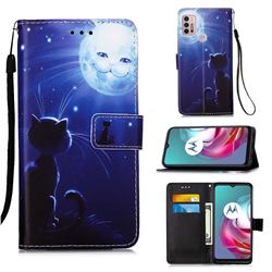 Cat and Moon Matte Leather Wallet Phone Case for Motorola Moto G30