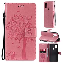 Embossing Butterfly Tree Leather Wallet Case for Motorola Moto G30 - Pink
