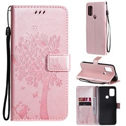 Embossing Butterfly Tree Leather Wallet Case for Motorola Moto G30 - Rose Pink