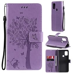 Embossing Butterfly Tree Leather Wallet Case for Motorola Moto G30 - Violet