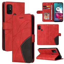 Luxury Two-color Stitching Leather Wallet Case Cover for Motorola Moto G30 - Red