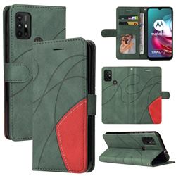 Luxury Two-color Stitching Leather Wallet Case Cover for Motorola Moto G30 - Green