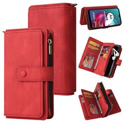 Luxury Multi-functional Zipper Wallet Leather Phone Case Cover for Motorola Moto G30 - Red