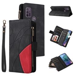 Luxury Two-color Stitching Multi-function Zipper Leather Wallet Case Cover for Motorola Moto G30 - Black