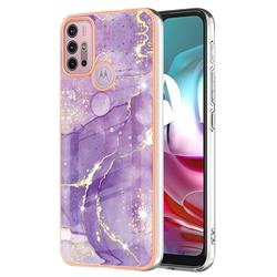 Fashion Purple Electroplated Gold Frame 2.0 Thickness Plating Marble IMD Soft Back Cover for Motorola Moto G30