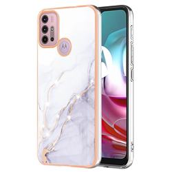 White Dreaming Electroplated Gold Frame 2.0 Thickness Plating Marble IMD Soft Back Cover for Motorola Moto G30