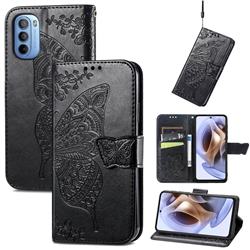 Embossing Mandala Flower Butterfly Leather Wallet Case for Motorola Moto G31 G41 - Black