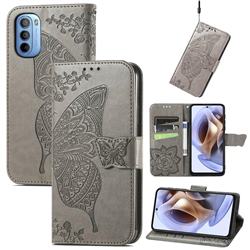 Embossing Mandala Flower Butterfly Leather Wallet Case for Motorola Moto G31 G41 - Gray
