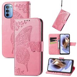 Embossing Mandala Flower Butterfly Leather Wallet Case for Motorola Moto G31 G41 - Pink