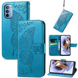 Embossing Mandala Flower Butterfly Leather Wallet Case for Motorola Moto G31 G41 - Blue