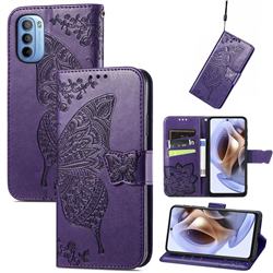 Embossing Mandala Flower Butterfly Leather Wallet Case for Motorola Moto G31 G41 - Dark Purple