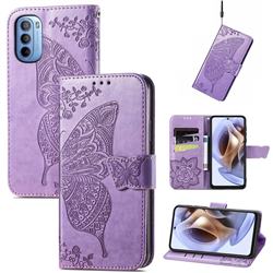 Embossing Mandala Flower Butterfly Leather Wallet Case for Motorola Moto G31 G41 - Light Purple