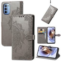 Embossing Imprint Mandala Flower Leather Wallet Case for Motorola Moto G31 G41 - Gray