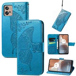 Embossing Mandala Flower Butterfly Leather Wallet Case for Motorola Moto G32 - Blue