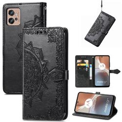 Embossing Imprint Mandala Flower Leather Wallet Case for Motorola Moto G32 - Black