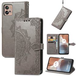 Embossing Imprint Mandala Flower Leather Wallet Case for Motorola Moto G32 - Gray
