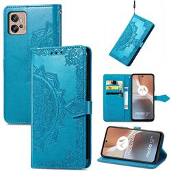 Embossing Imprint Mandala Flower Leather Wallet Case for Motorola Moto G32 - Blue