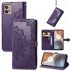 Embossing Imprint Mandala Flower Leather Wallet Case for Motorola Moto G32 - Purple