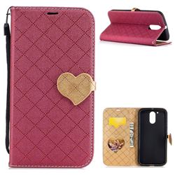 Symphony Checkered Dual Color PU Heart Leather Wallet Case for Motorola Moto G4 G4 Plus - Red
