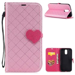 Symphony Checkered Dual Color PU Heart Leather Wallet Case for Motorola Moto G4 G4 Plus - Pink