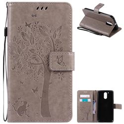 Embossing Butterfly Tree Leather Wallet Case for Motorola Moto G4 G4 Plus - Grey