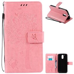 Embossing Butterfly Tree Leather Wallet Case for Motorola Moto G4 G4 Plus - Pink