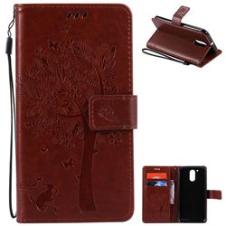 Embossing Butterfly Tree Leather Wallet Case for Motorola Moto G4 G4 Plus - Brown