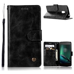 Luxury Retro Leather Wallet Case for Motorola Moto G4 G4 Plus - Black