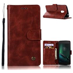 Luxury Retro Leather Wallet Case for Motorola Moto G4 G4 Plus - Wine Red