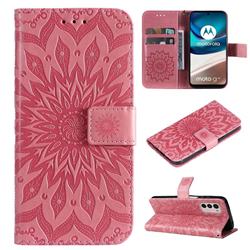 Embossing Sunflower Leather Wallet Case for Motorola Moto G42 - Pink