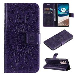 Embossing Sunflower Leather Wallet Case for Motorola Moto G42 - Purple