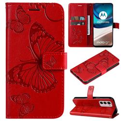 Embossing 3D Butterfly Leather Wallet Case for Motorola Moto G42 - Red