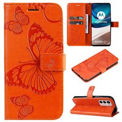 Embossing 3D Butterfly Leather Wallet Case for Motorola Moto G42 - Orange