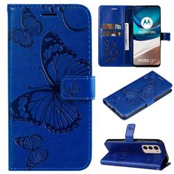 Embossing 3D Butterfly Leather Wallet Case for Motorola Moto G42 - Blue