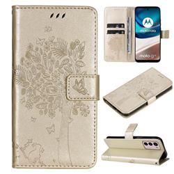 Embossing Butterfly Tree Leather Wallet Case for Motorola Moto G42 - Champagne