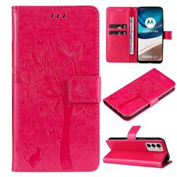 Embossing Butterfly Tree Leather Wallet Case for Motorola Moto G42 - Rose