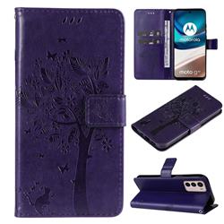 Embossing Butterfly Tree Leather Wallet Case for Motorola Moto G42 - Purple