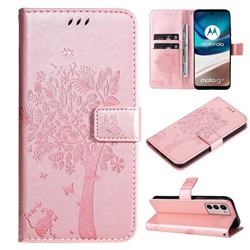 Embossing Butterfly Tree Leather Wallet Case for Motorola Moto G42 - Rose Pink