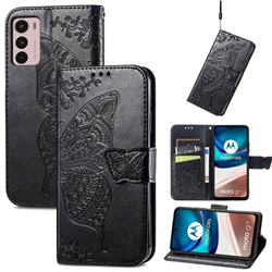 Embossing Mandala Flower Butterfly Leather Wallet Case for Motorola Moto G42 - Black