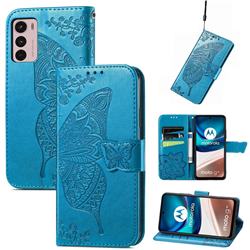 Embossing Mandala Flower Butterfly Leather Wallet Case for Motorola Moto G42 - Blue