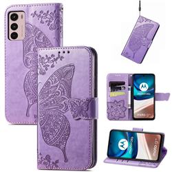 Embossing Mandala Flower Butterfly Leather Wallet Case for Motorola Moto G42 - Light Purple