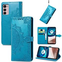 Embossing Imprint Mandala Flower Leather Wallet Case for Motorola Moto G42 - Blue