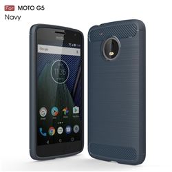 Luxury Carbon Fiber Brushed Wire Drawing Silicone TPU Back Cover for Motorola Moto G5 (Navy)
